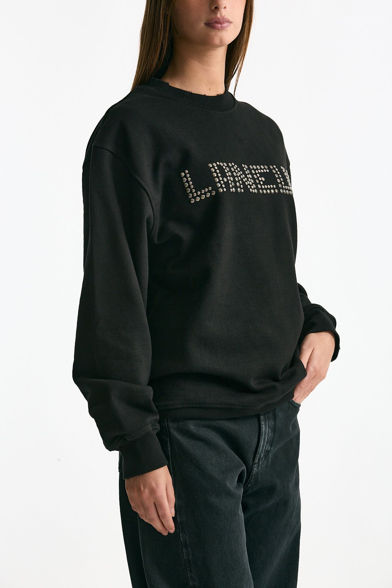 Felpa in cotone destroyed nero donna Laneus - 4
