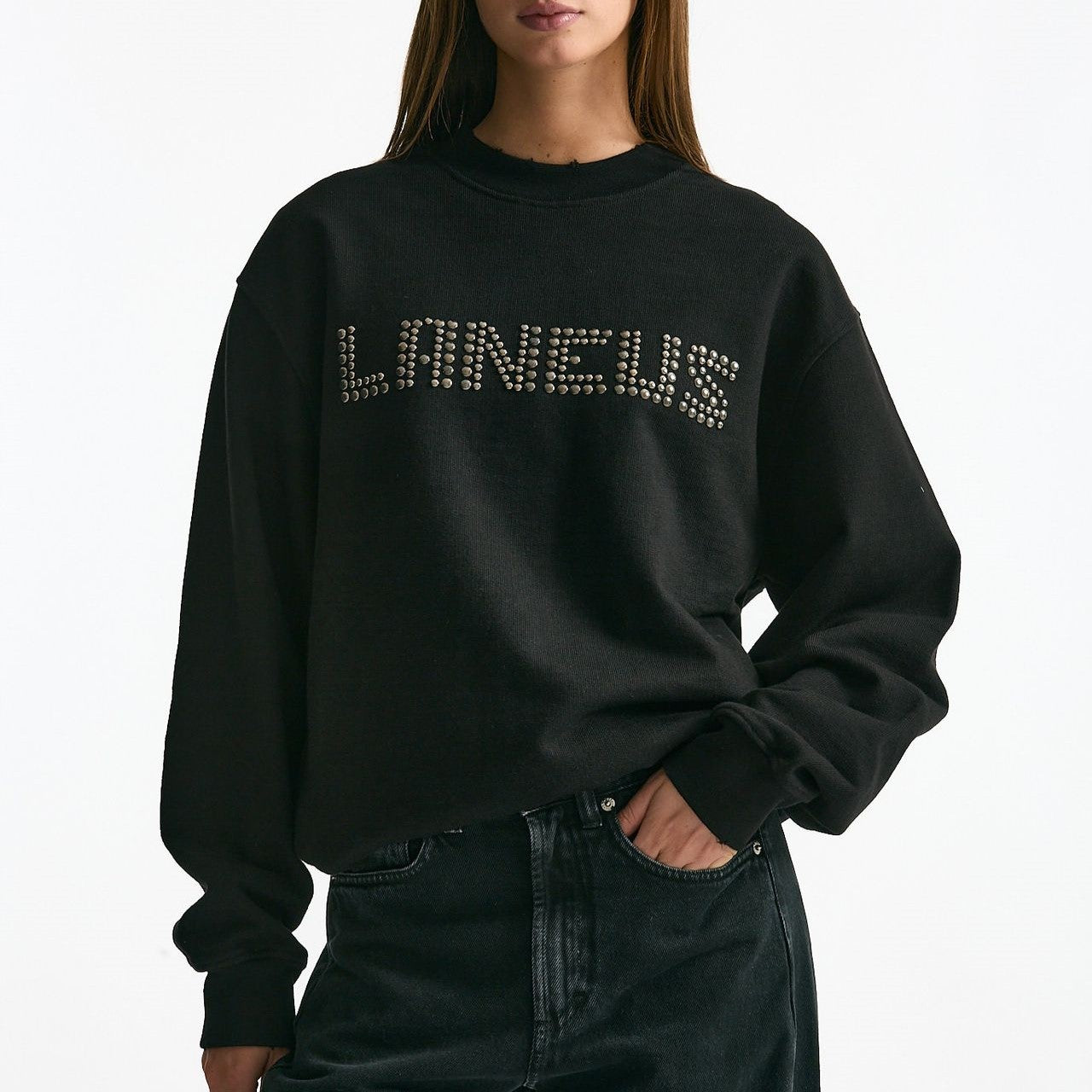 Felpa in cotone destroyed nero donna Laneus - 6