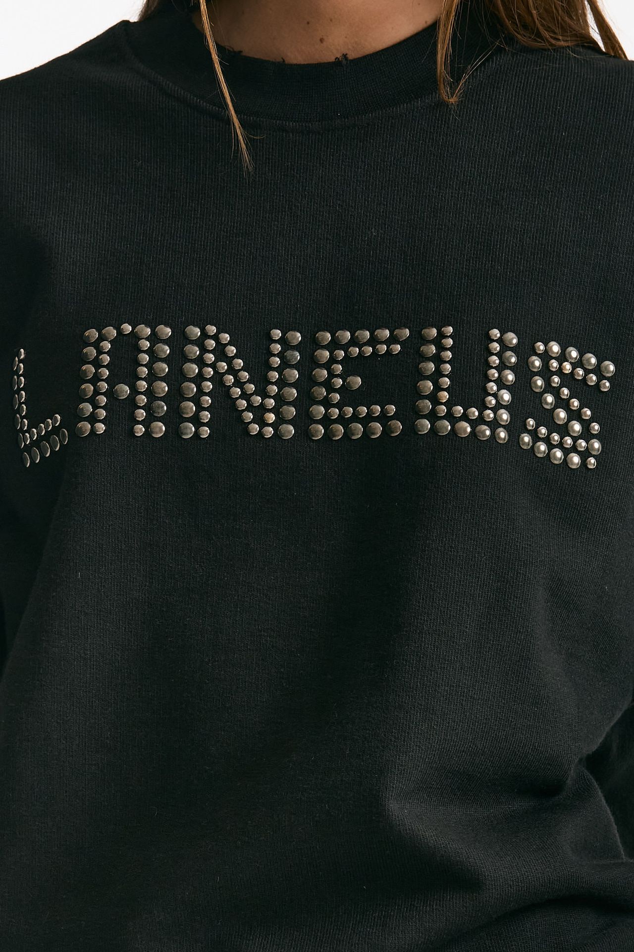 Felpa in cotone destroyed nero donna Laneus - 5