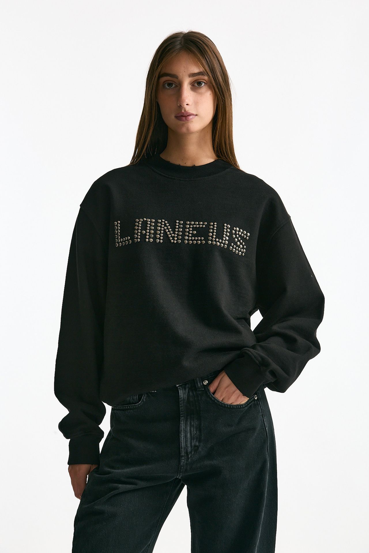 Felpa in cotone destroyed nero donna Laneus - 1