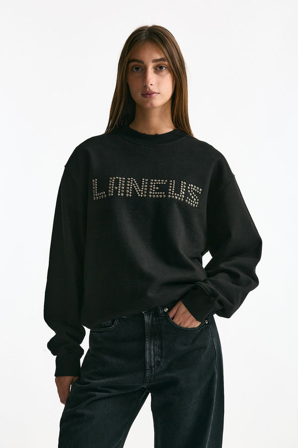 Felpa in cotone destroyed nero donna Laneus