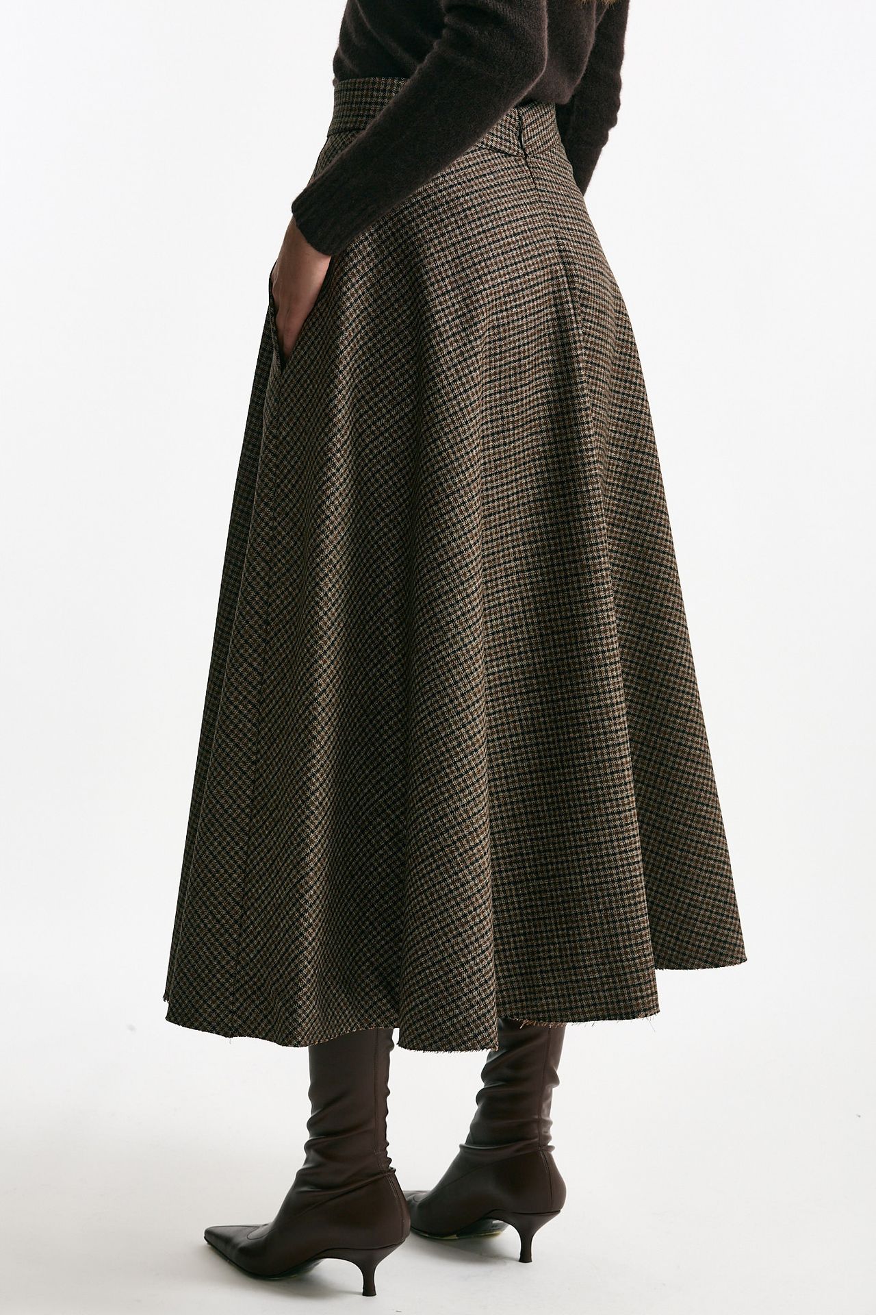 Gonna a ruota in lana check marrone donna Nine in the morning - 3