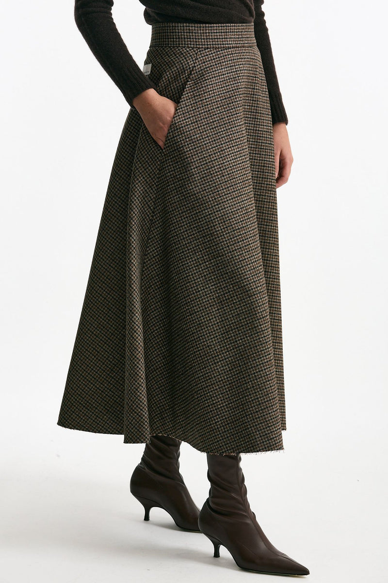 Gonna a ruota in lana check marrone donna Nine in the morning - 4