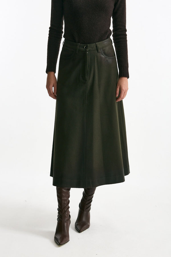 Gonna svasata di lana e cashmere verde bosco donna Nine in the morning