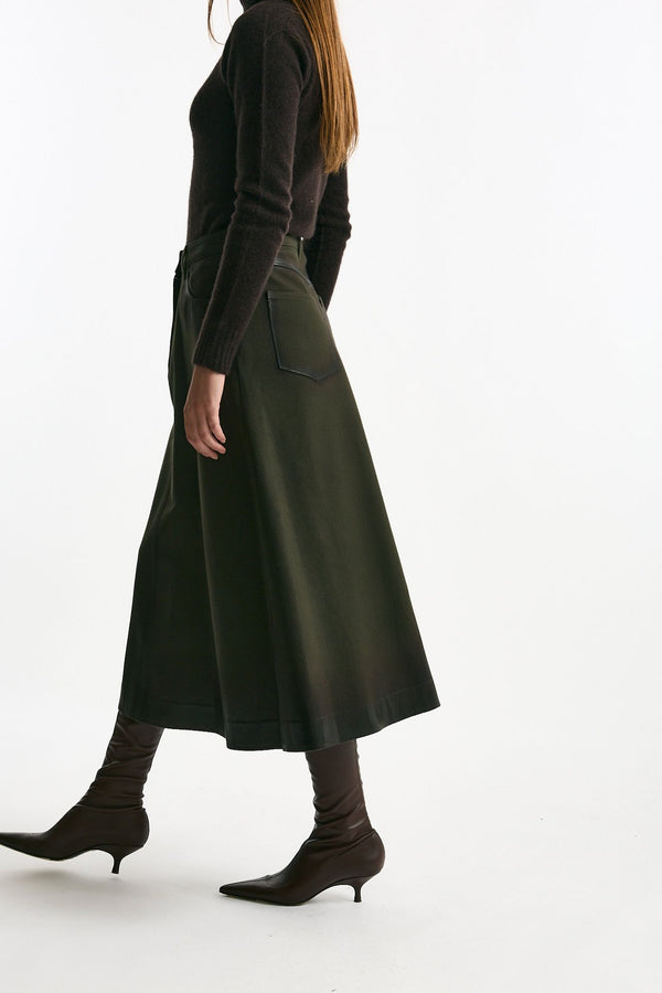 Gonna svasata di lana e cashmere verde bosco donna Nine in the morning