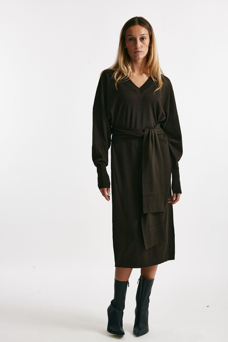 abito in maglia scollo a v cioccolato donna Nude - 1