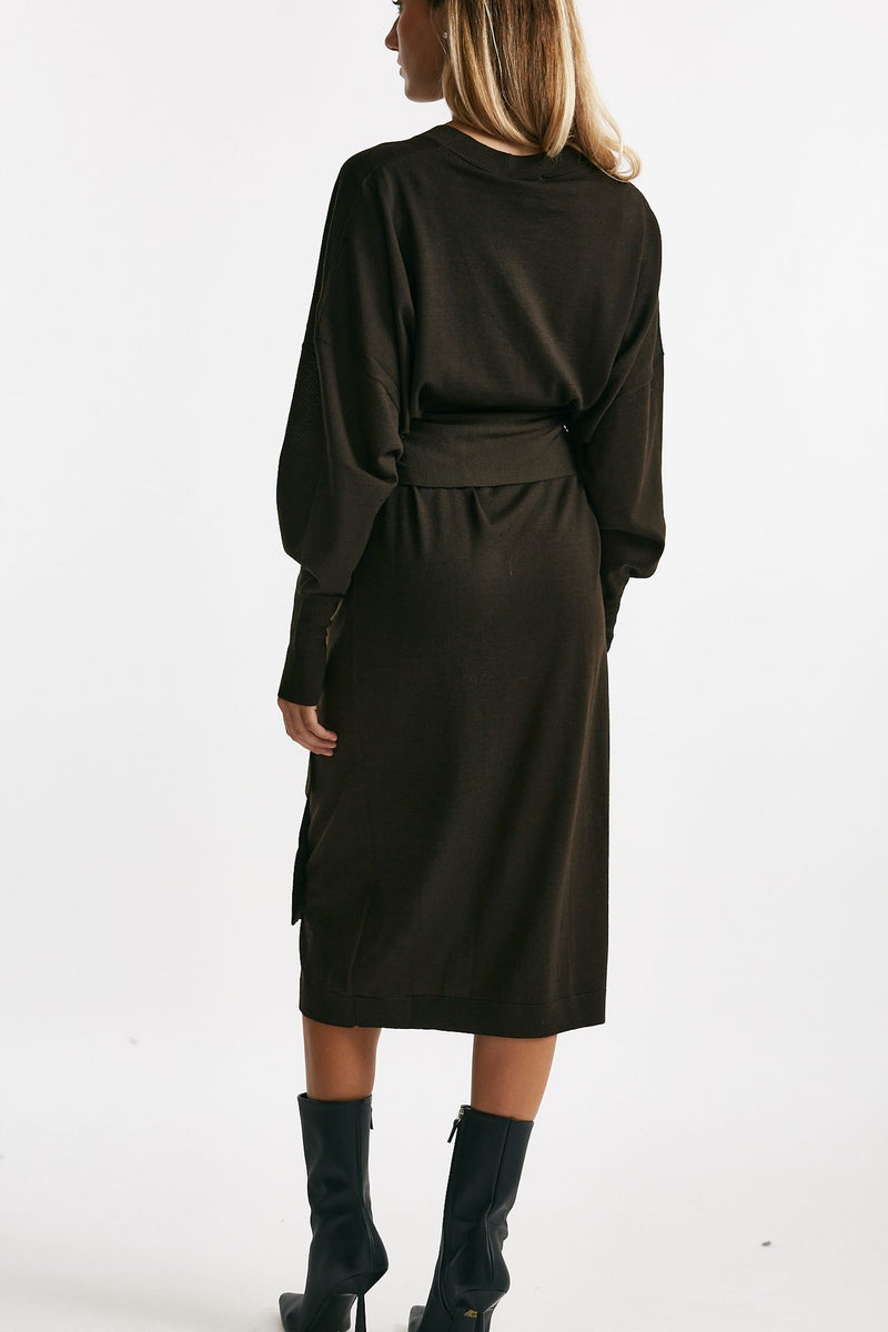 abito in maglia scollo a v cioccolato donna Nude - 3