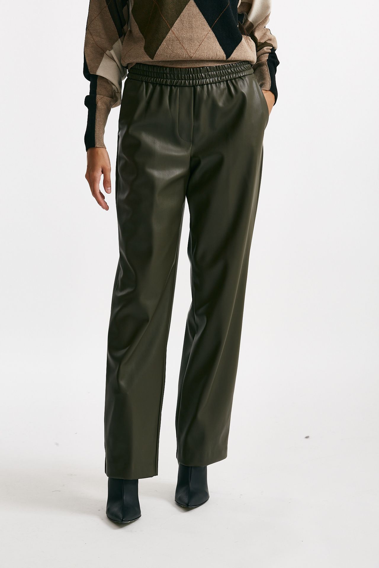 pantalone dritto eco pelle verde oliva donna Nude - 1