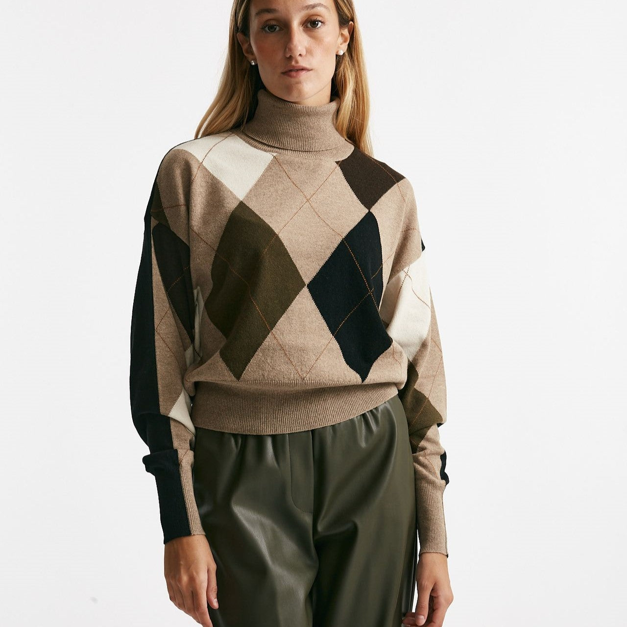 maglia collo alto fantasia rombi donna Nude - 7