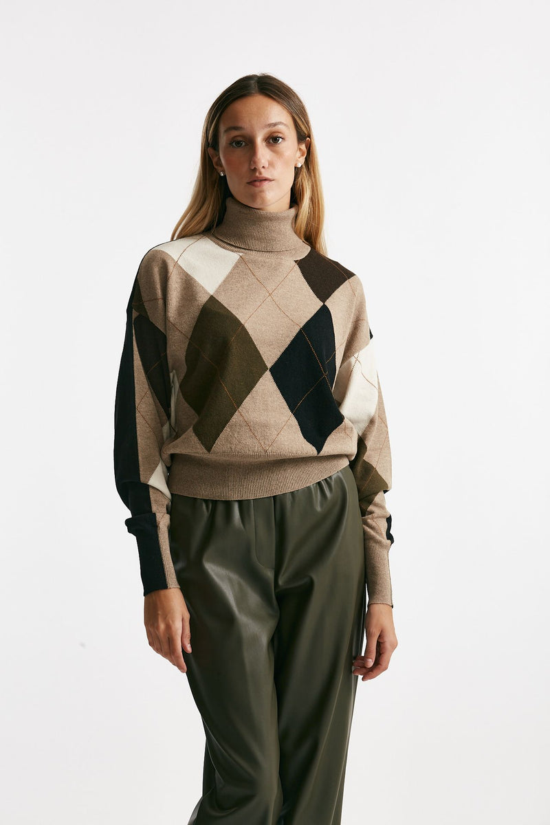 maglia collo alto fantasia rombi donna Nude - 1