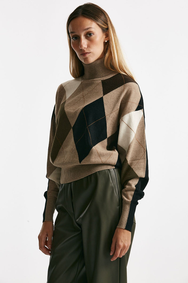 maglia collo alto fantasia rombi donna Nude - 2