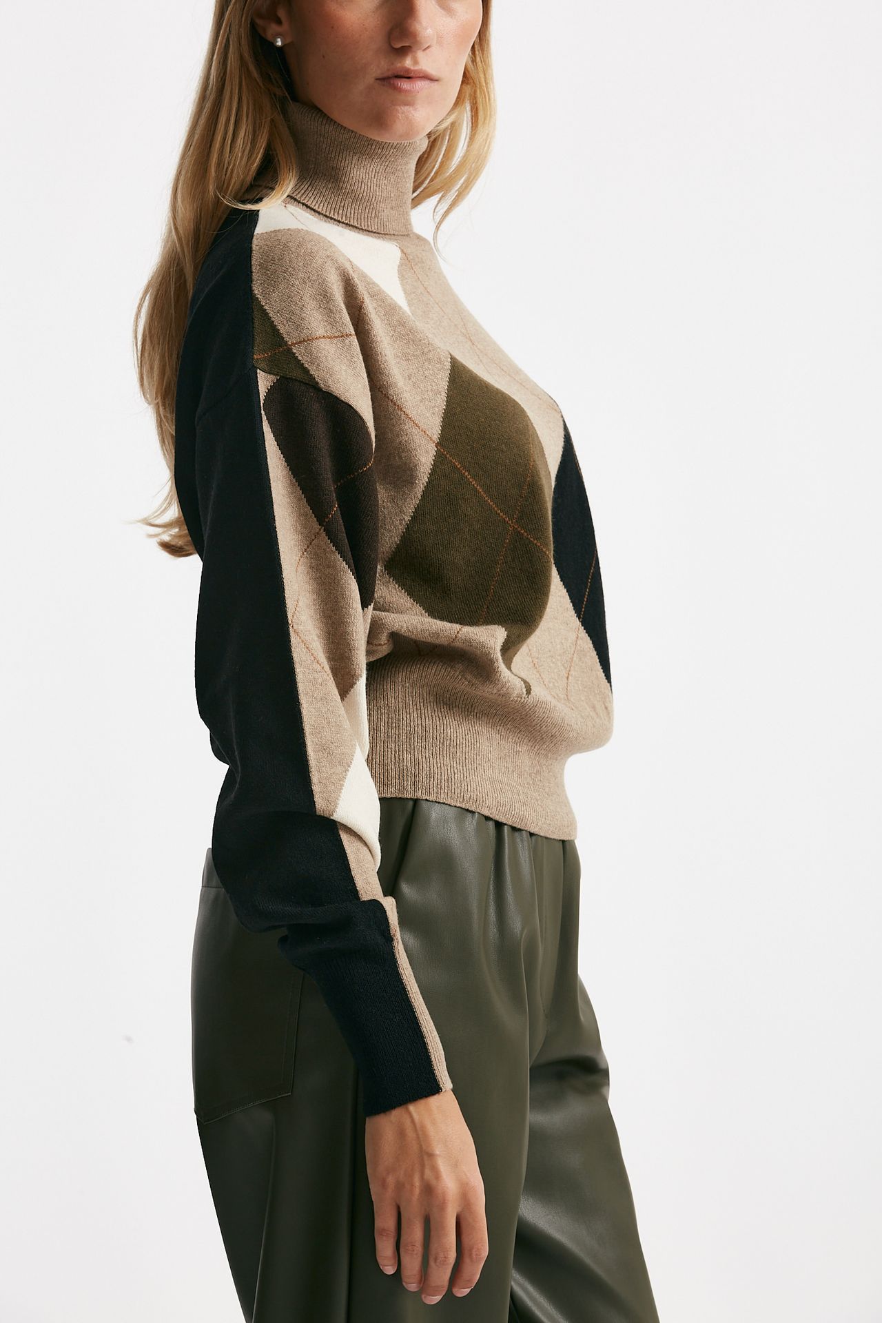 maglia collo alto fantasia rombi donna Nude - 4