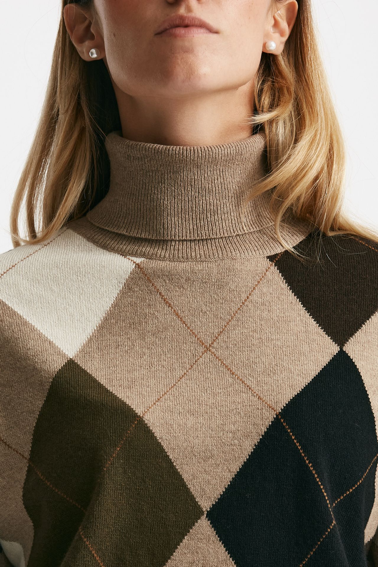 maglia collo alto fantasia rombi donna Nude - 5
