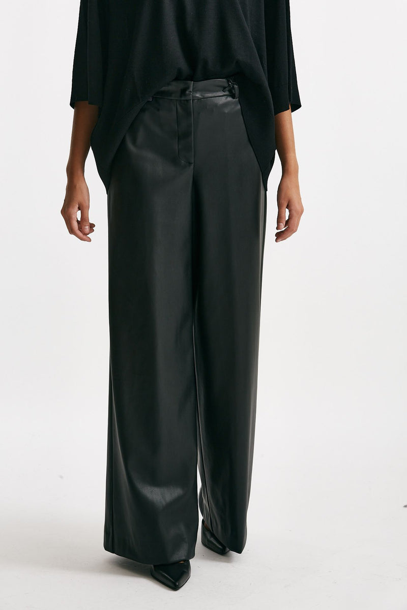 pantalone vita alta ampio eco pelle nero donna Nude - 1