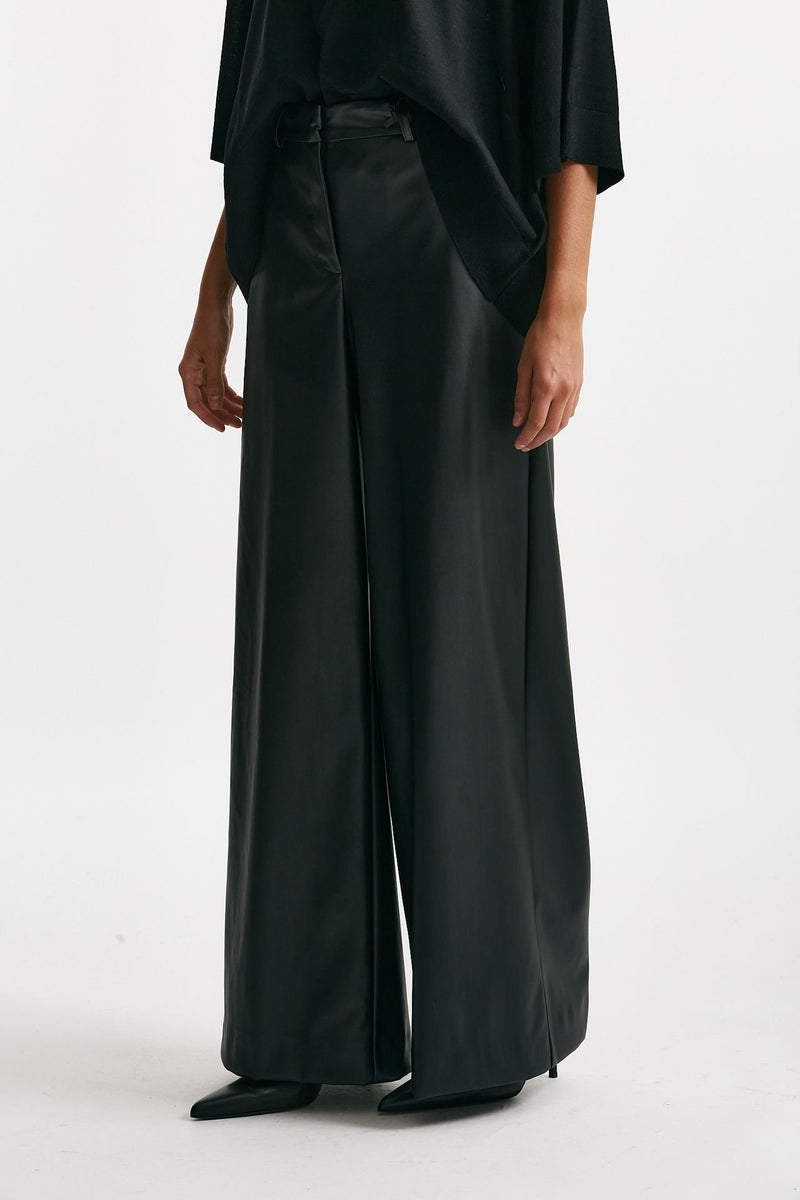 pantalone vita alta ampio eco pelle nero donna Nude - 2