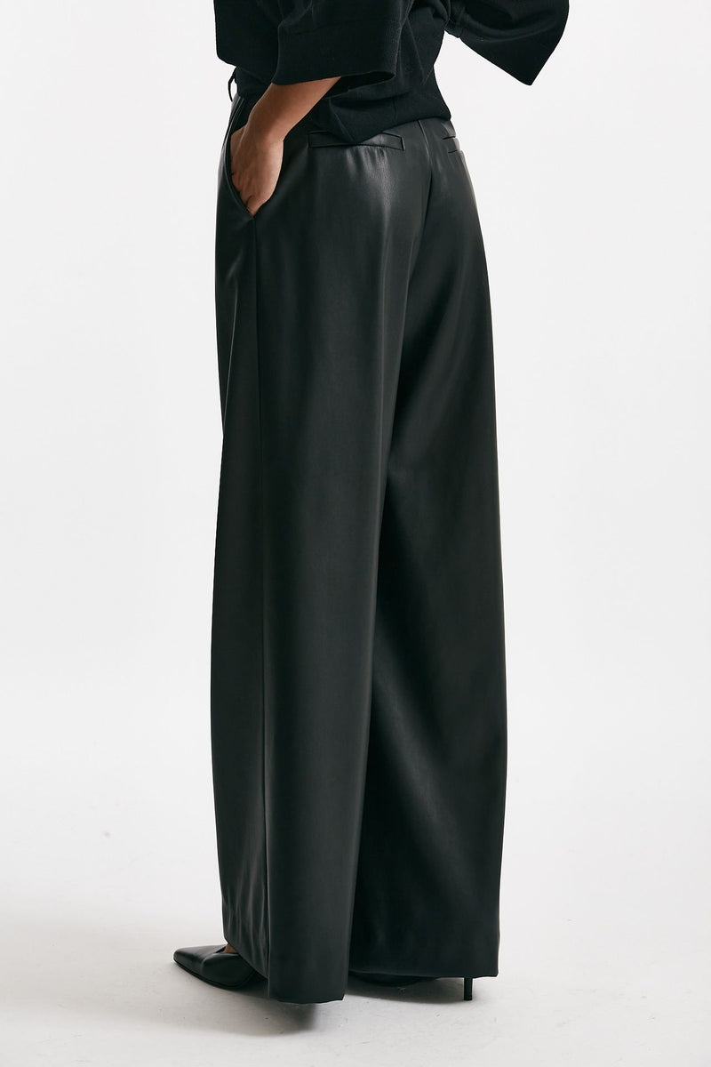 pantalone vita alta ampio eco pelle nero donna Nude - 3