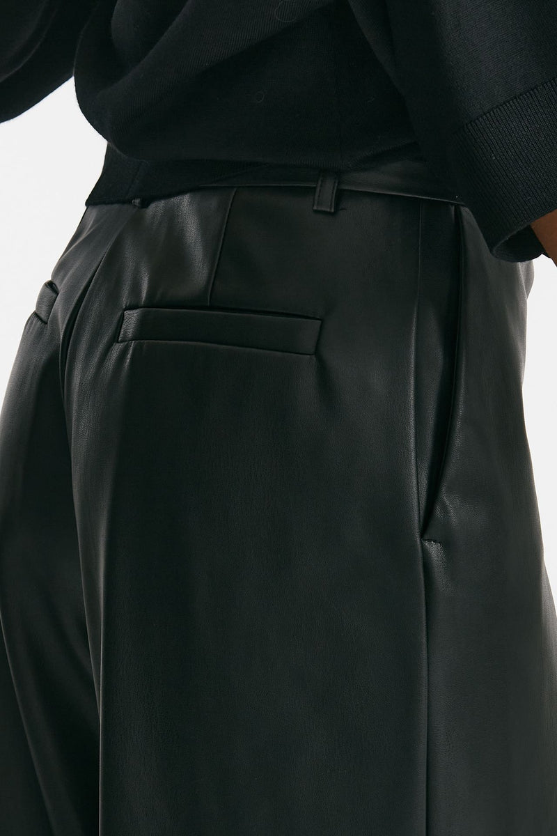 pantalone vita alta ampio eco pelle nero donna Nude - 5