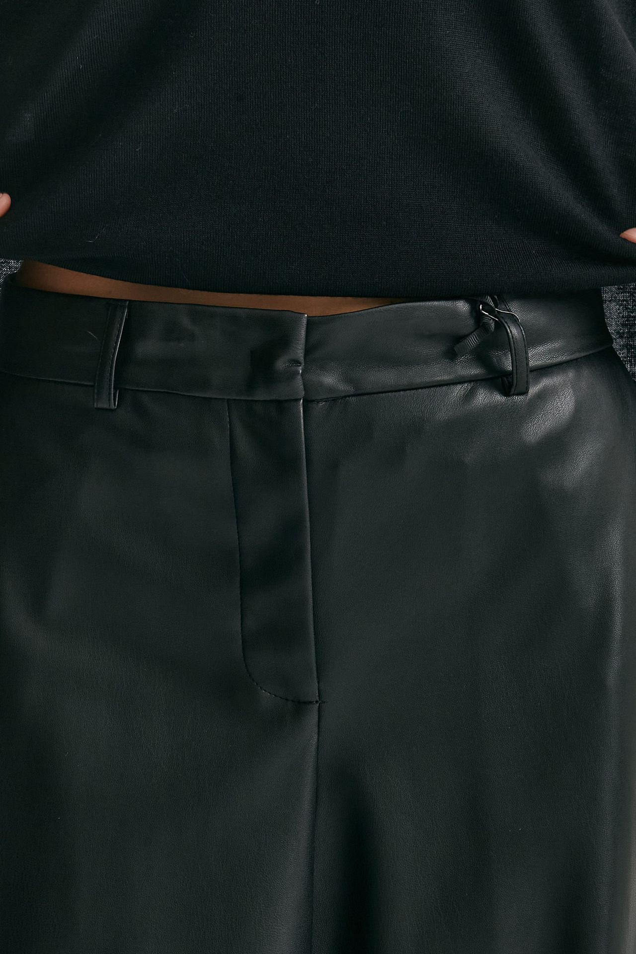 pantalone vita alta ampio eco pelle nero donna Nude - 6