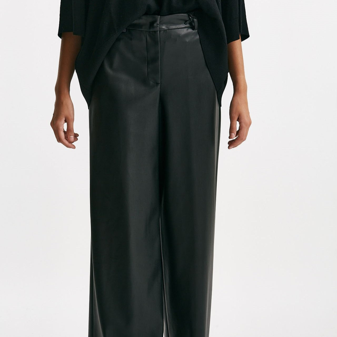 pantalone vita alta ampio eco pelle nero donna Nude - 8