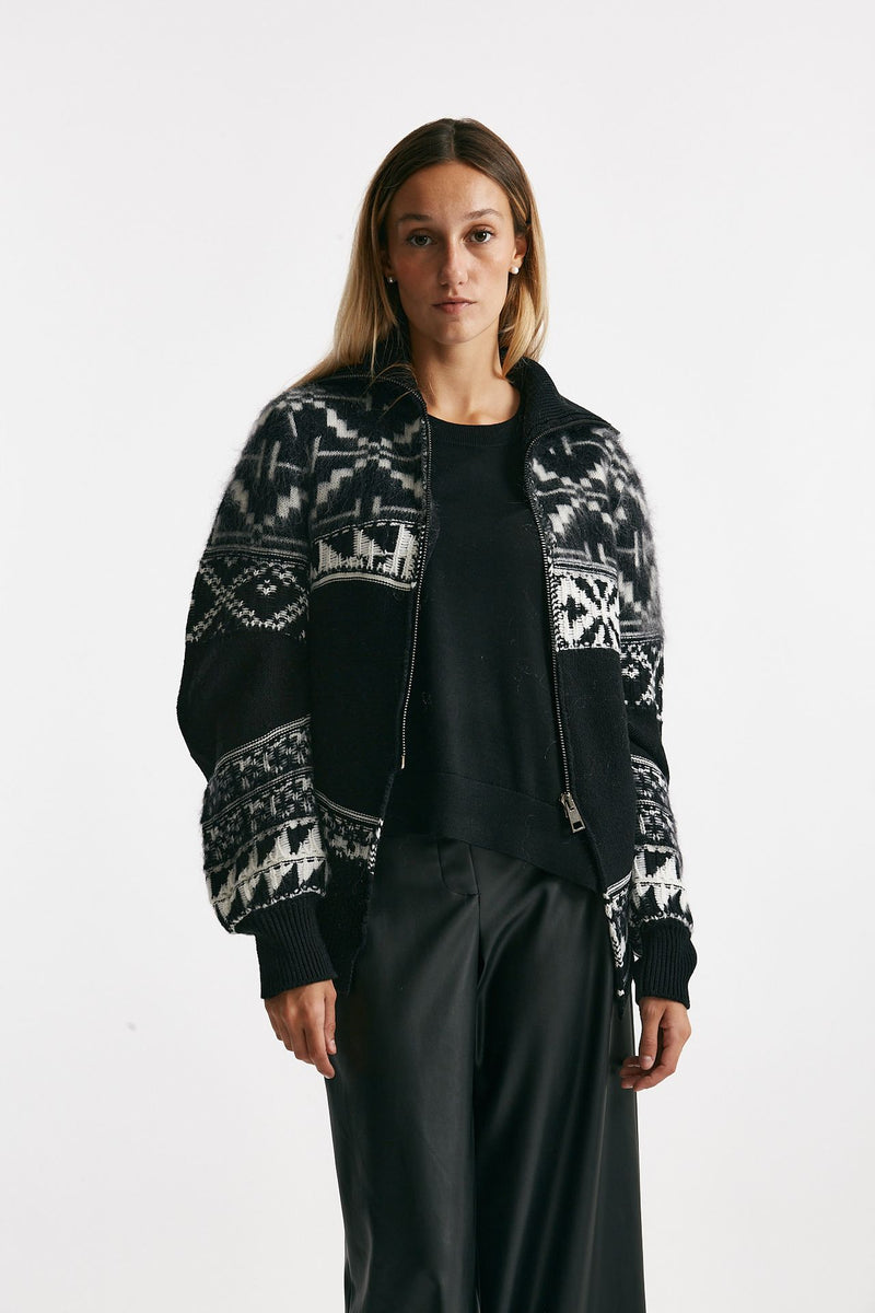 maglia collo alto cardigan jaquard donna Nude - 1