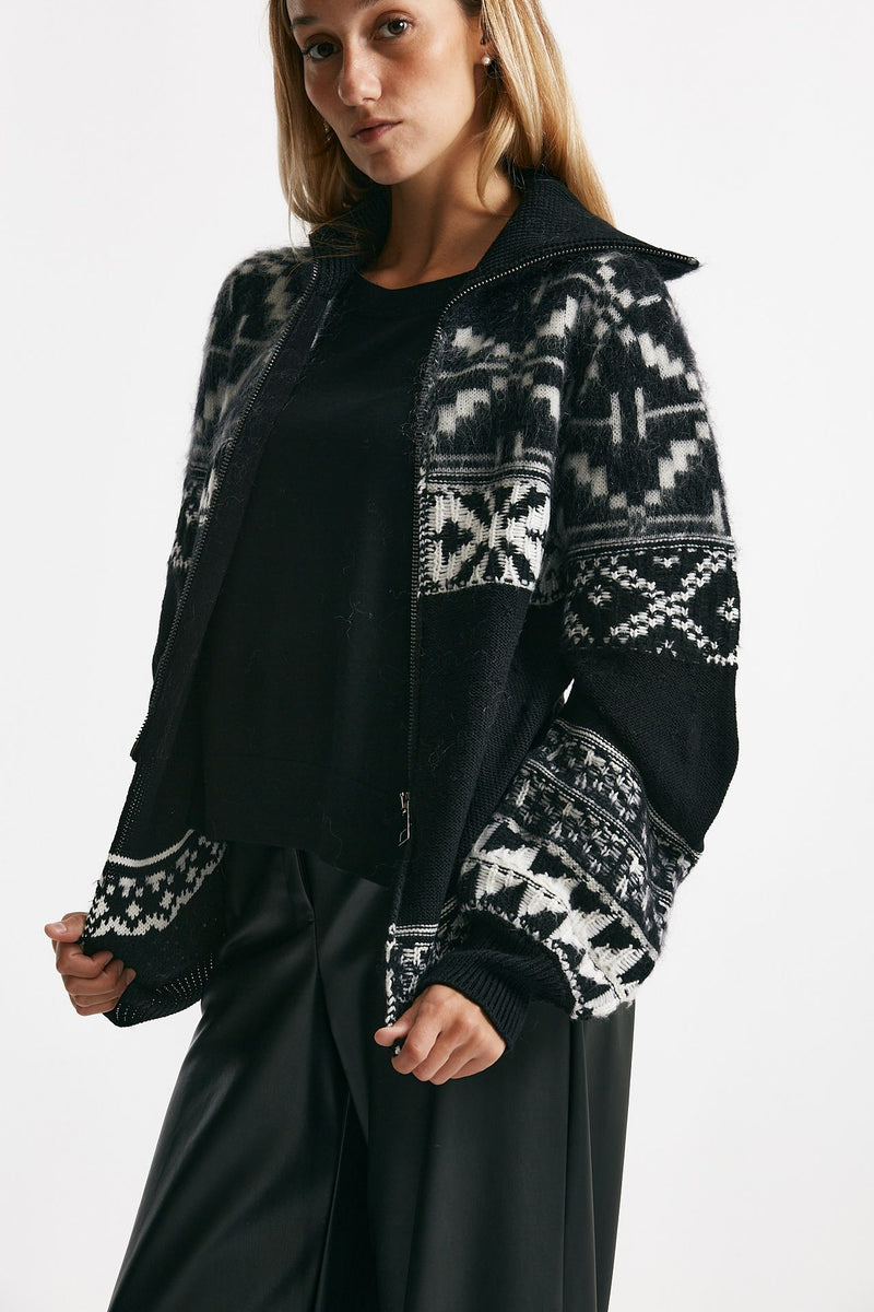 maglia collo alto cardigan jaquard donna Nude - 2