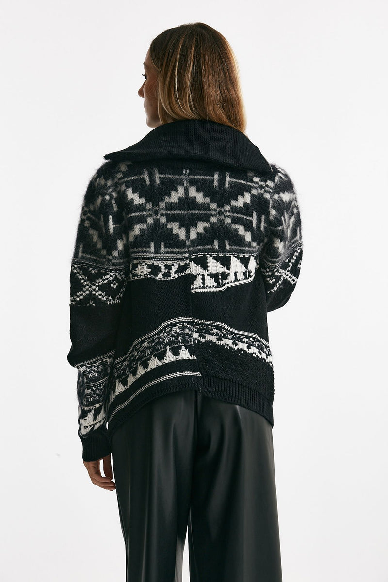 maglia collo alto cardigan jaquard donna Nude - 3