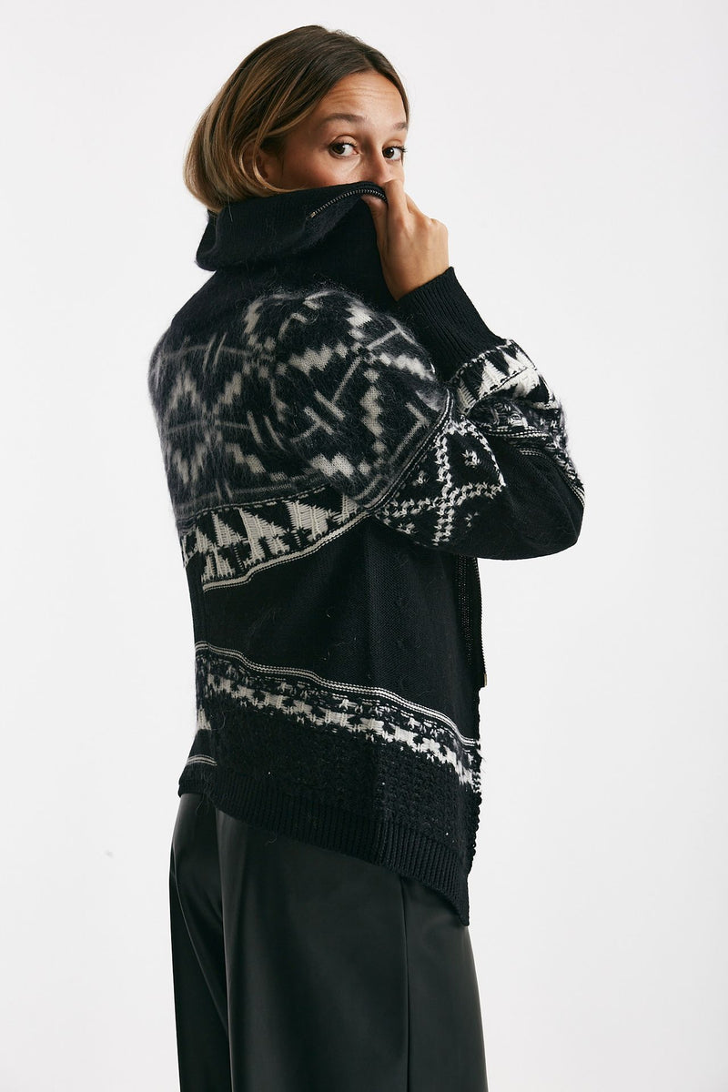 maglia collo alto cardigan jaquard donna Nude - 4