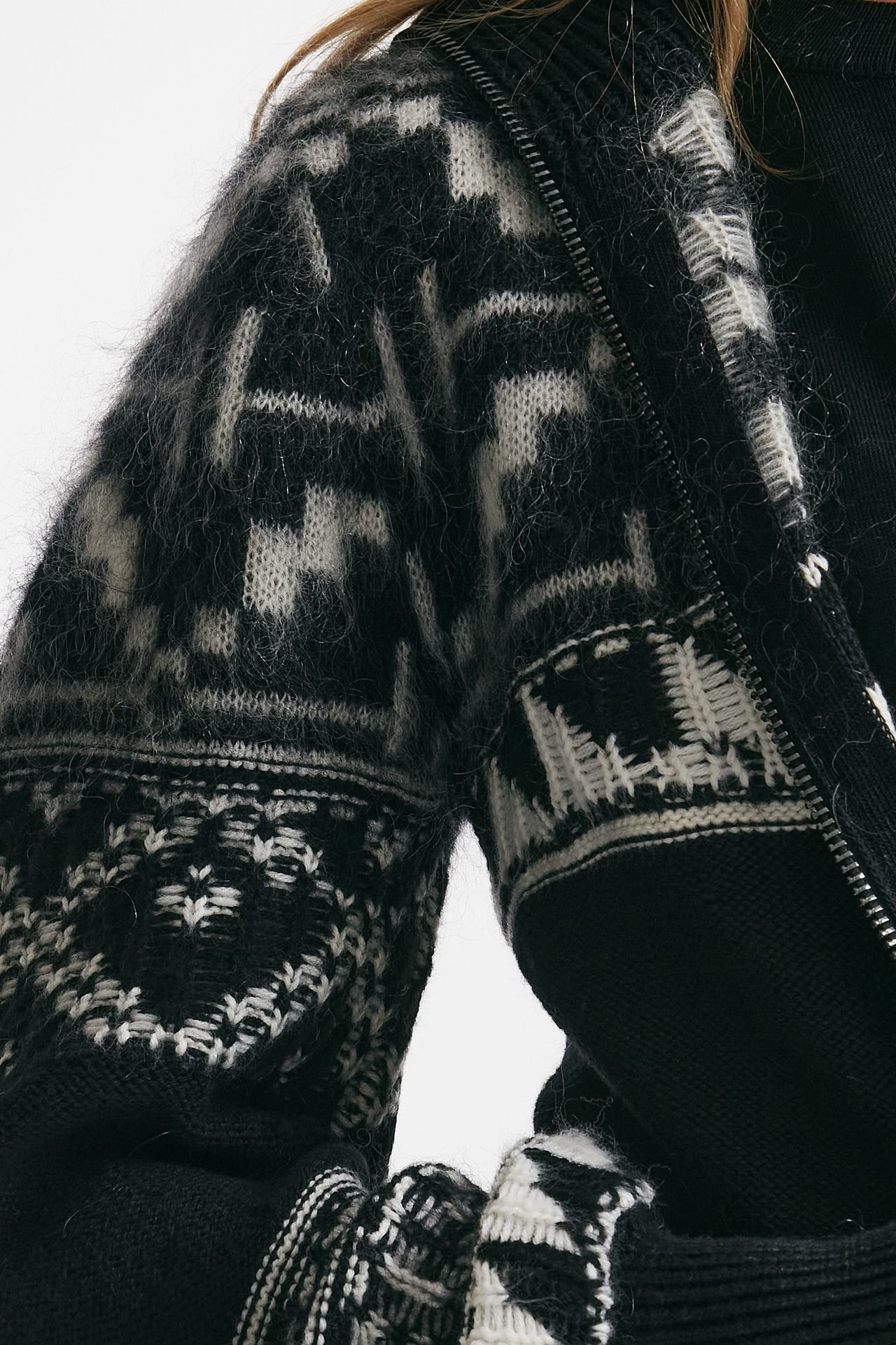 maglia collo alto cardigan jaquard donna Nude - 6