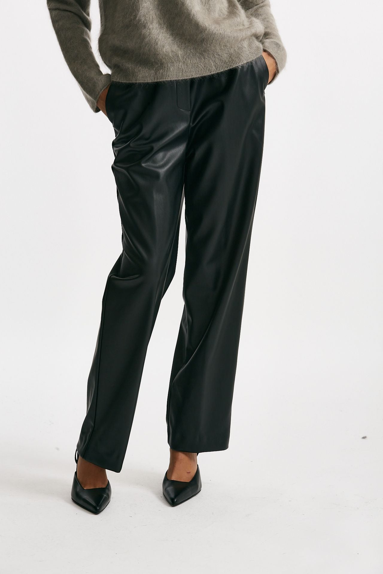 pantalone dritto eco pelle nero donna Nude - 1