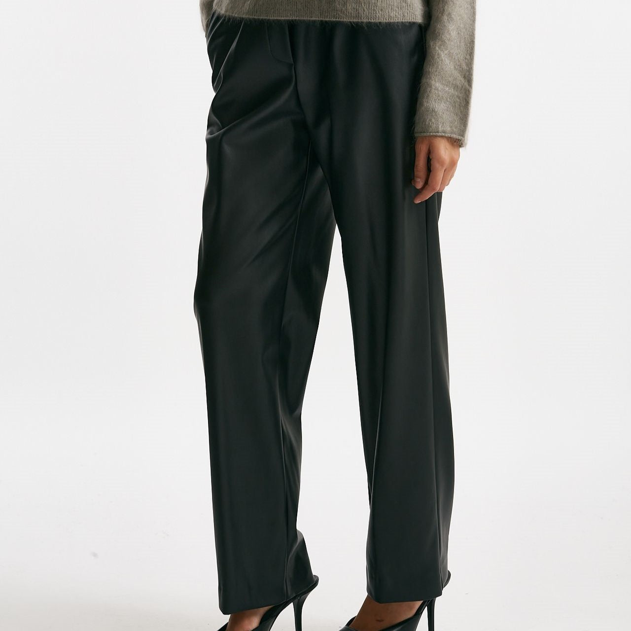 pantalone dritto eco pelle nero donna Nude - 6