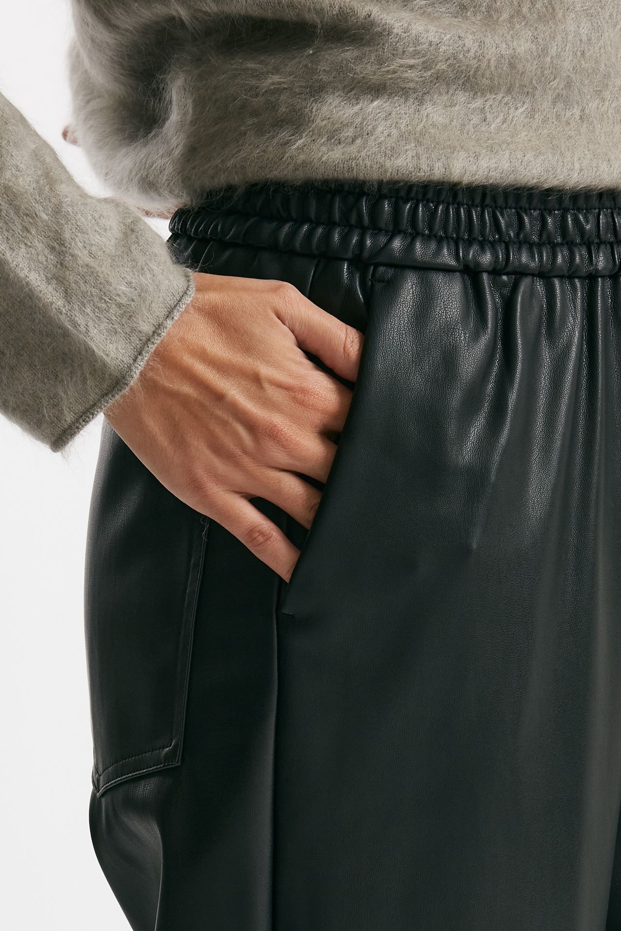 pantalone dritto eco pelle nero donna Nude - 4