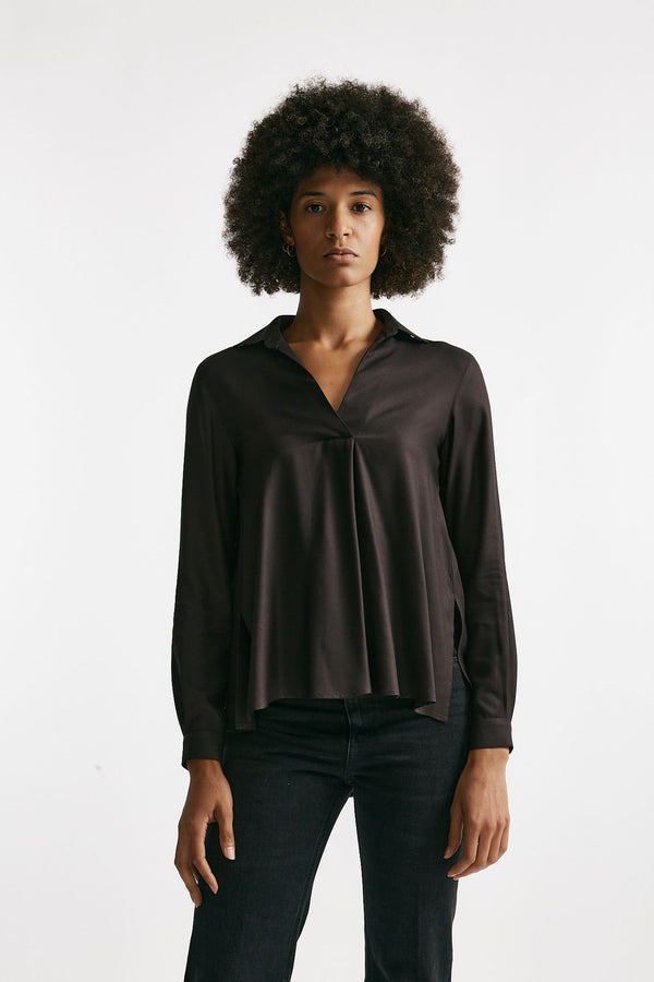 Camicia polo in viscosa marrone donna ( p - s )