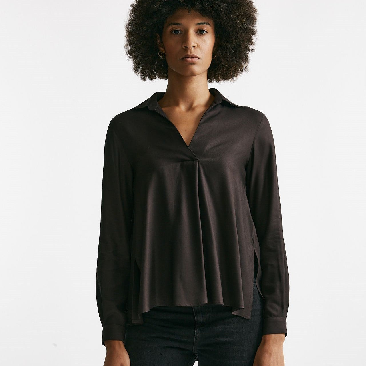 Camicia polo in viscosa marrone donna ( p - s ) - 6