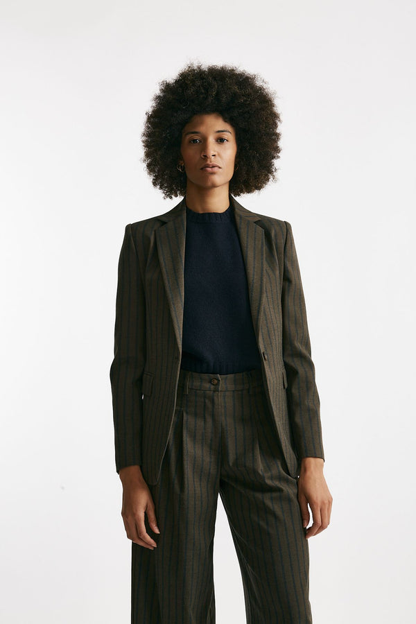 Giacca monopetto gessata marrone e blu donna ( p - s )