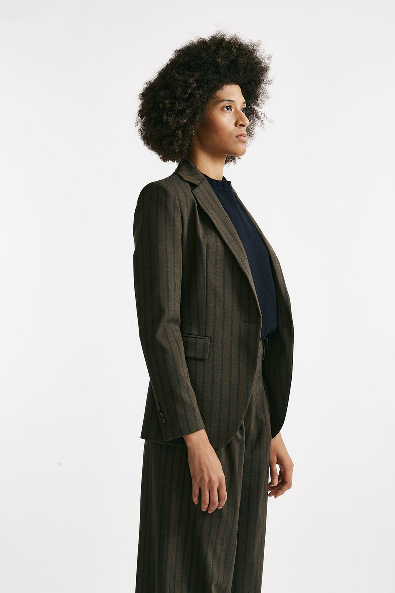 Giacca monopetto gessata marrone e blu donna ( p - s ) - 3