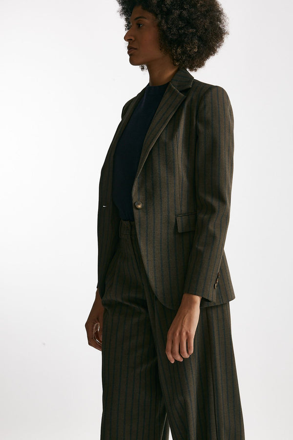 Giacca monopetto gessata marrone e blu donna ( p - s )