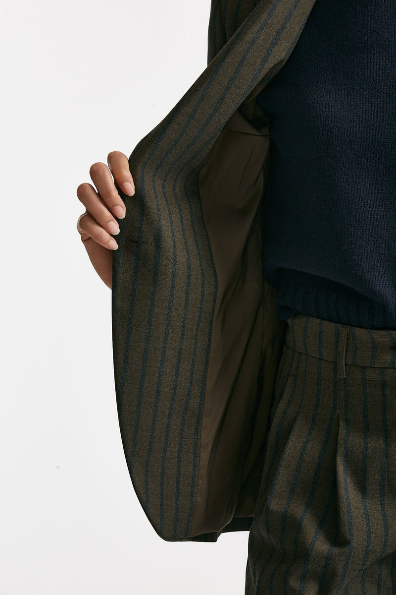 Giacca monopetto gessata marrone e blu donna ( p - s ) - 5