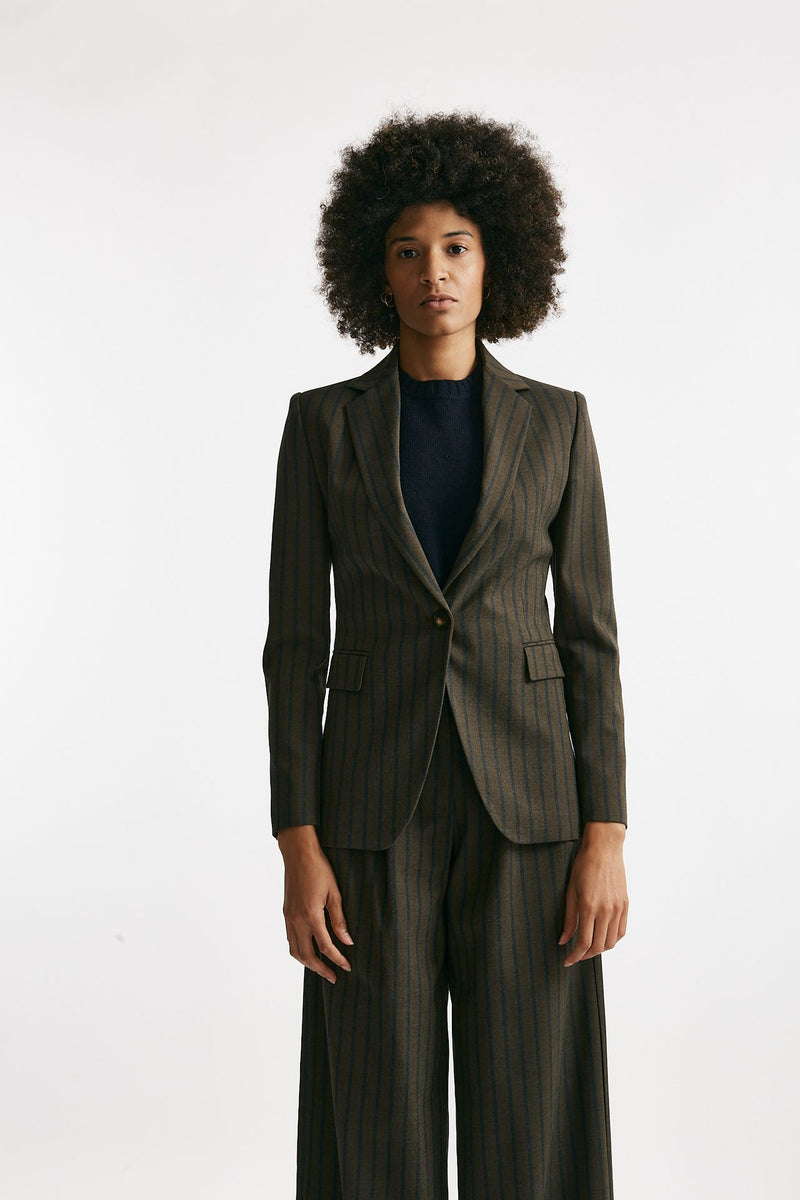 Giacca monopetto gessata marrone e blu donna ( p - s ) - 8