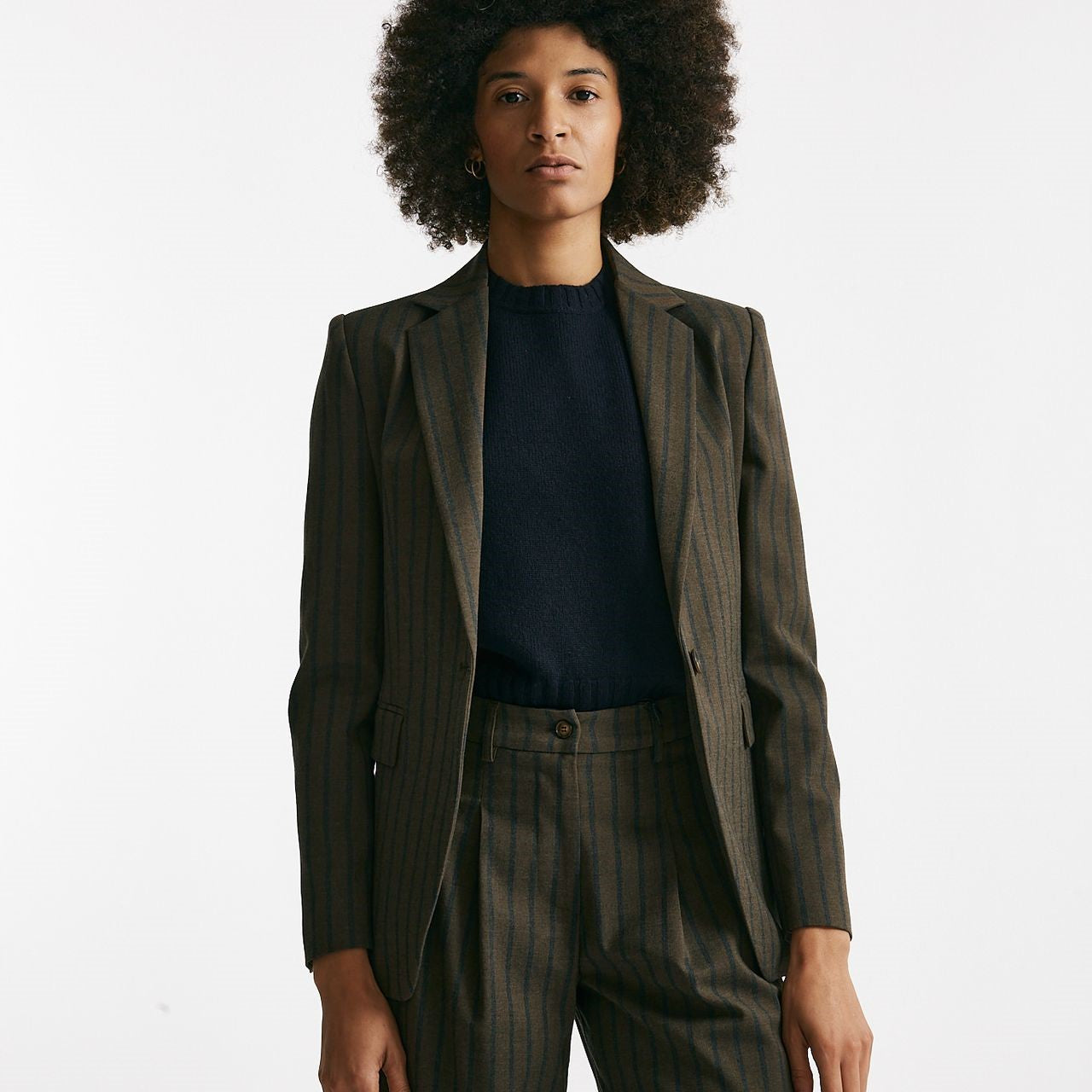 Giacca monopetto gessata marrone e blu donna ( p - s ) - 9