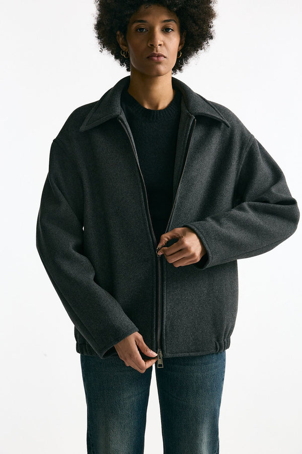 Bomber over in tela di lana antracite donna ( p - s )