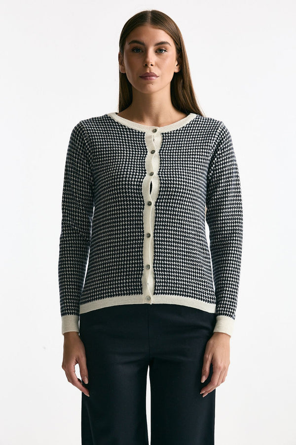 Cardigan pied de poule in cashmere donna ( p - s )