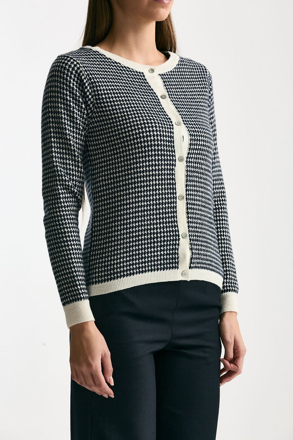 Cardigan pied de poule in cashmere donna ( p - s )