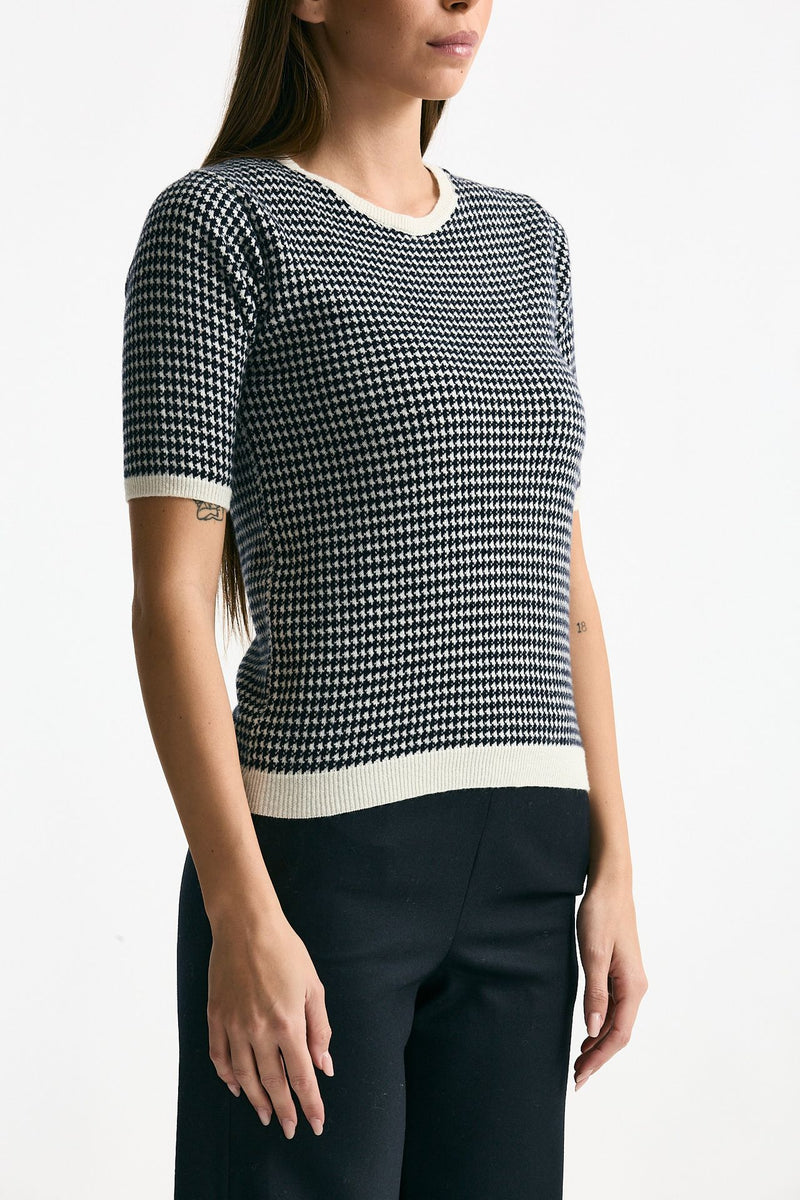 Maglia mezza manica blu e panna donna ( p - s ) - 3