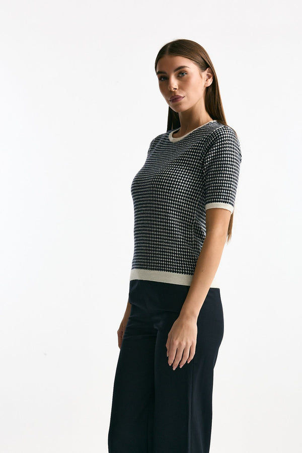 Maglia mezza manica blu e panna donna ( p - s )