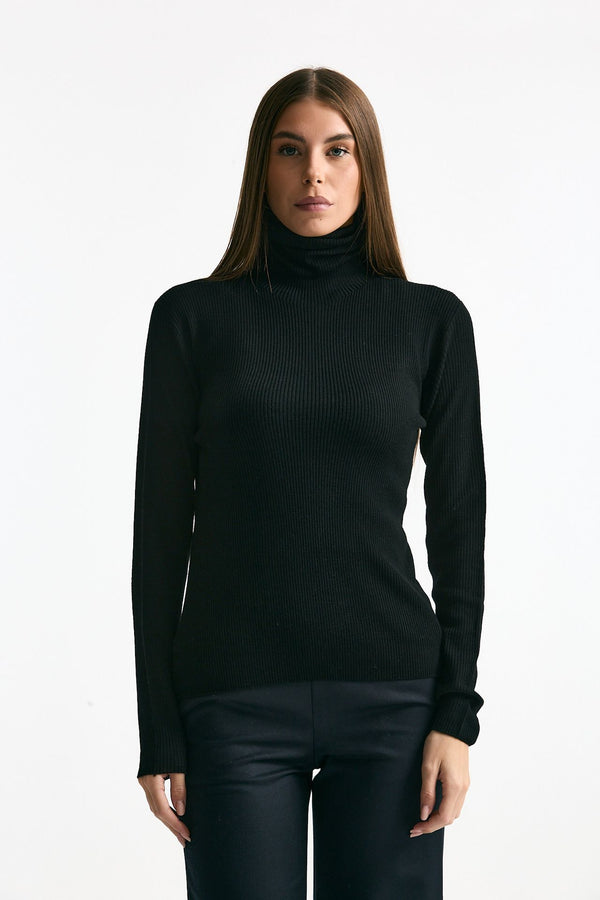 Dolcevita a costine nero donna ( p - s )