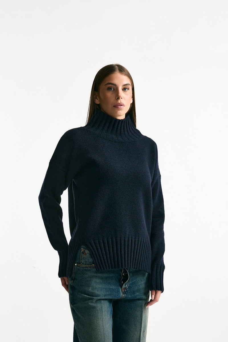 Maglia dolcevita in cashmere blu donna ( p - s ) - 2