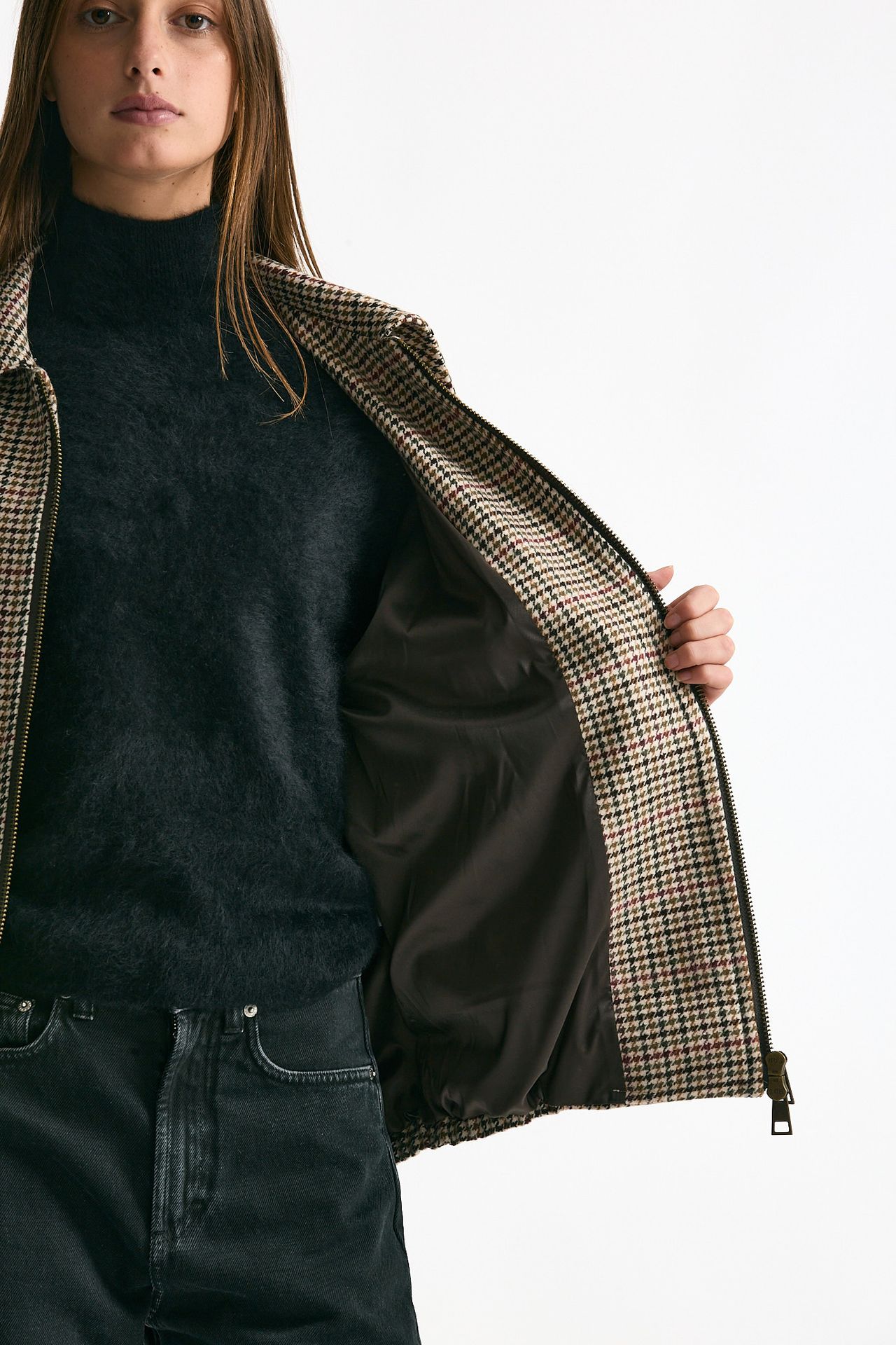 Bomber over in lana Check cammello donna ( p - s ) - 7