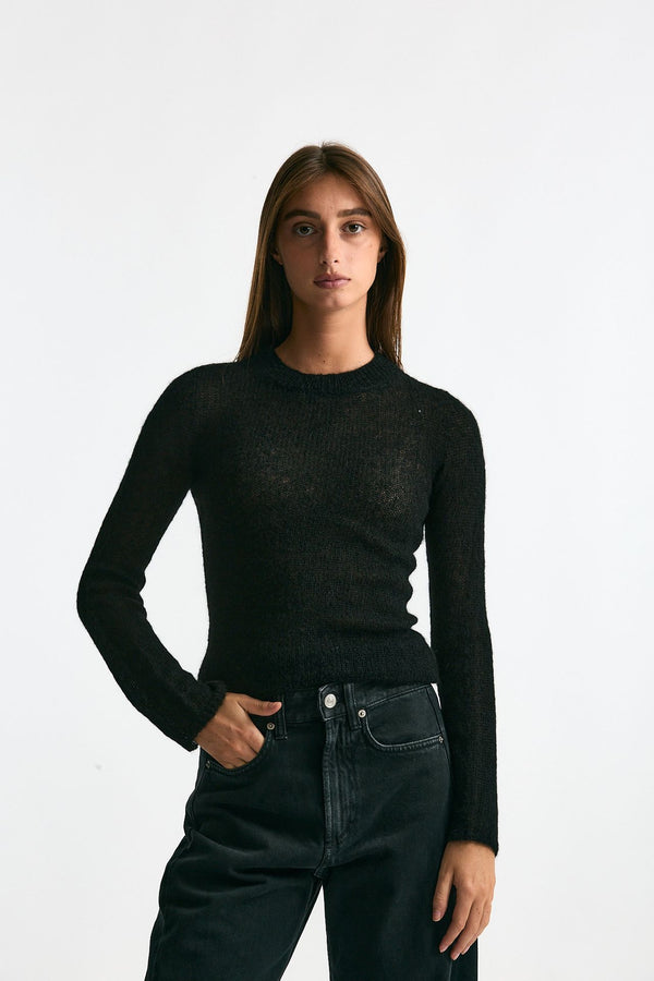 Maglia girocollo in alpaca nero donna Scaglione