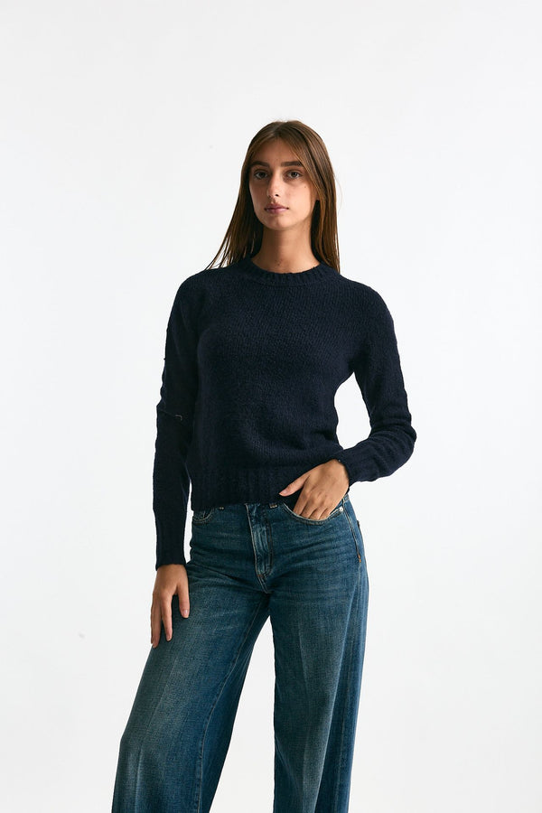 Girocollo basic in lana e cashmere blu donna Scaglione