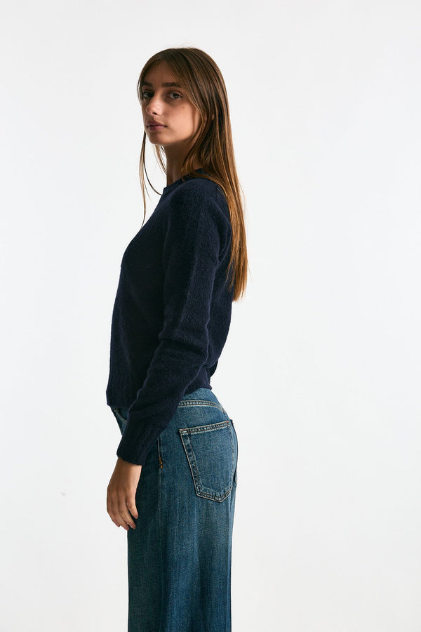 Girocollo basic in lana e cashmere blu donna Scaglione